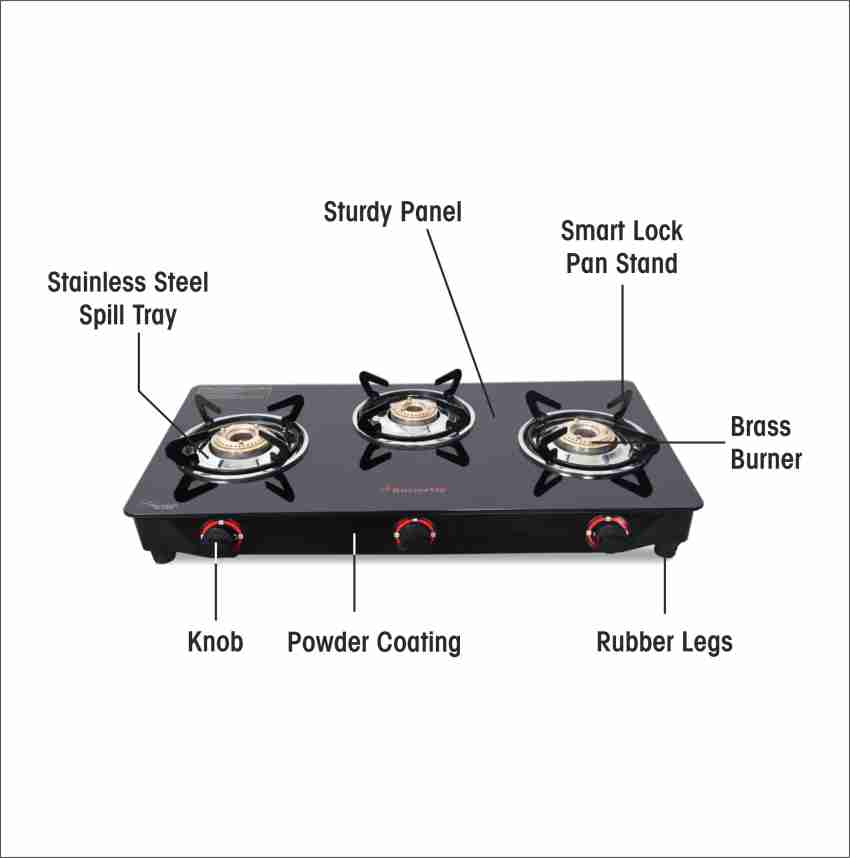 butterfly smart glass 3 burner gas stove