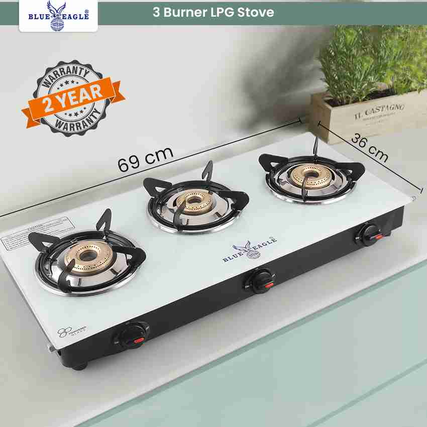 Blue eagle Manual with Toughened Glass Cooktop Color White Glass Manual Gas Stove