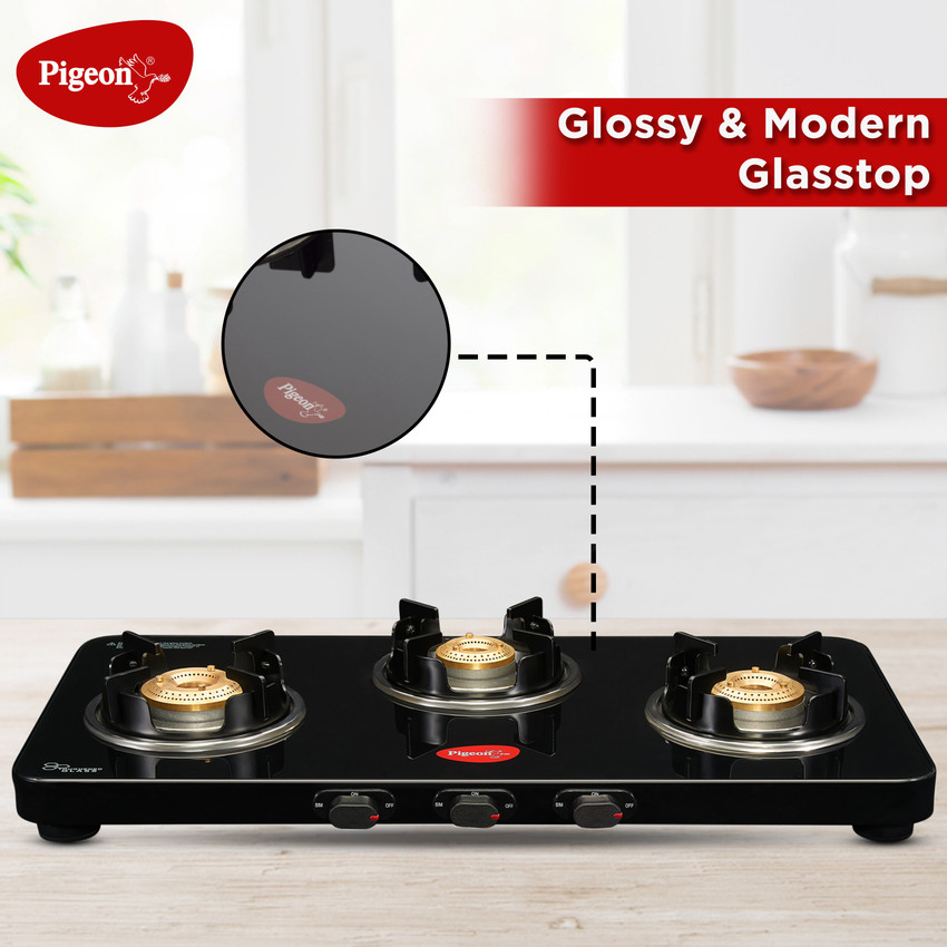 Pigeon gas stove deals 3 burner glass top