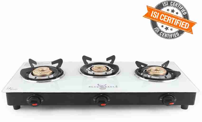 Blue eagle Auto Ignition with Toughened Glass Cooktop Color White Glass Automatic Gas Stove
