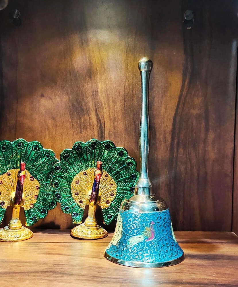 Traditional Brass Temple Bells With Peacock for Home Decor Brass