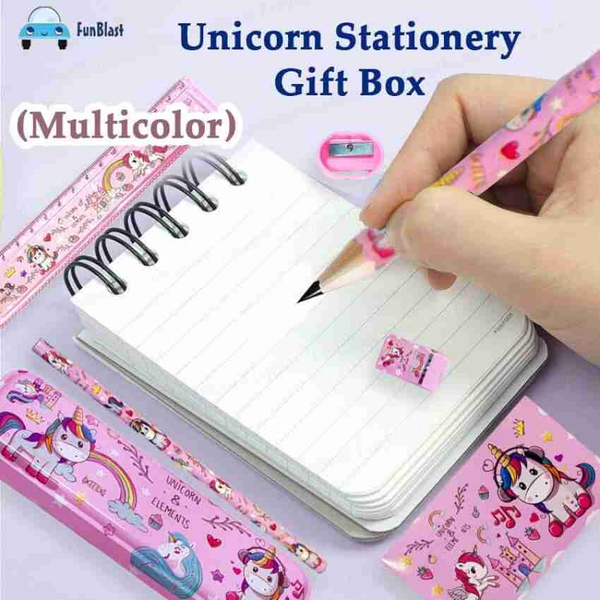 boombasket Unicorn Stationary Set for Girls - Unicorn Pencil box Diary  coloring combo - Metal Art Pencil Box Stationery Set 