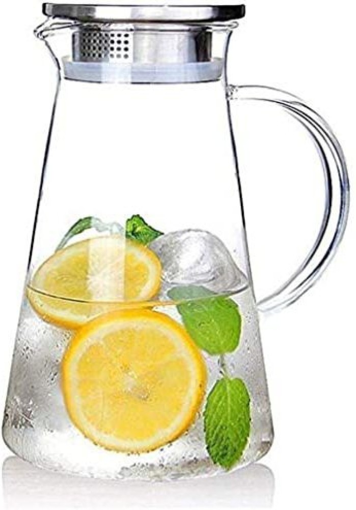 Glass Pitcher with Stainless Steel Lid / Water Carafe with Handle