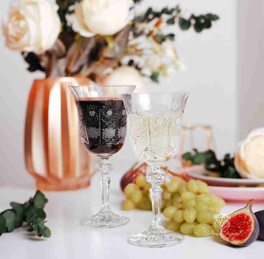 CRYSTAL RED WINE GLASSES COLOR LINES DESIGN - Bohemia Crystal - Original  crystal from Czech Republic.