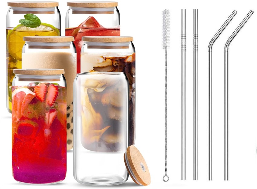 Drinking Glasses with Lids and Glass Straw 1pcs Set - 400ml Can