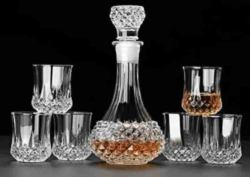 BINZO 7 Pc Luxury Whiskey Wine Decanter Set with Glasses & Stopper