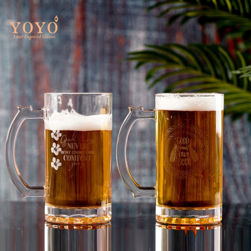 Beer Mug Glasses Set of 2, Handmade Beer Glass Transparent Beer