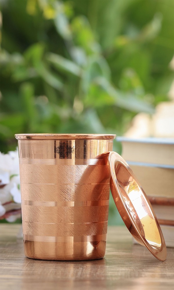 IndianArtVilla Copper Glass With Lid, Drinkware Home Restaurant