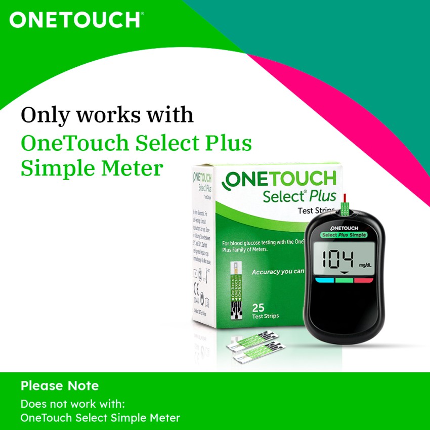 OneTouch Select Plus Simple Glucometer, FREE 10 Strips + 10