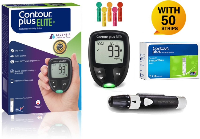 CONTOUR PLUS Elite with 50 Strips Glucometer Price in India - Buy CONTOUR  PLUS Elite with 50 Strips Glucometer online at