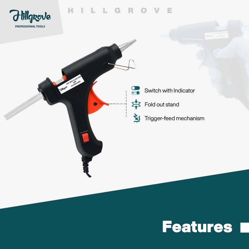 Hillgrove Electric 40 Watt Black Hot Gum Glue Gun With 5 Pcs Hot