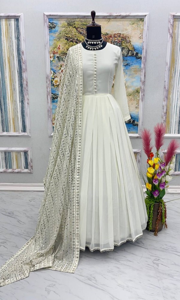 White anarkali 2025 dress flipkart