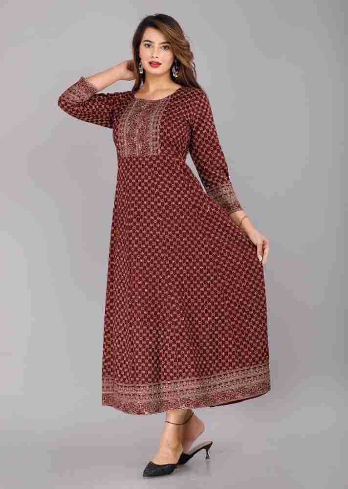Buy Obskin Women Maroon Printed Viscose Rayon Gown Kurta - M Online at Best  Prices in India - JioMart.