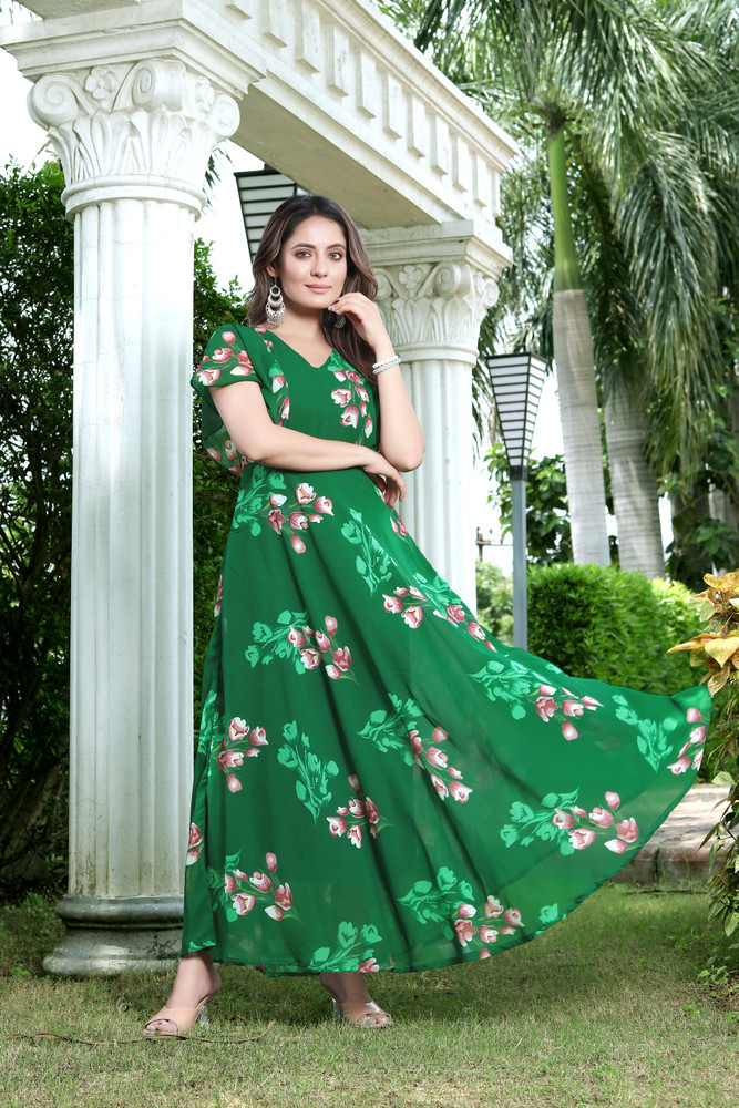 Green colour online long frock