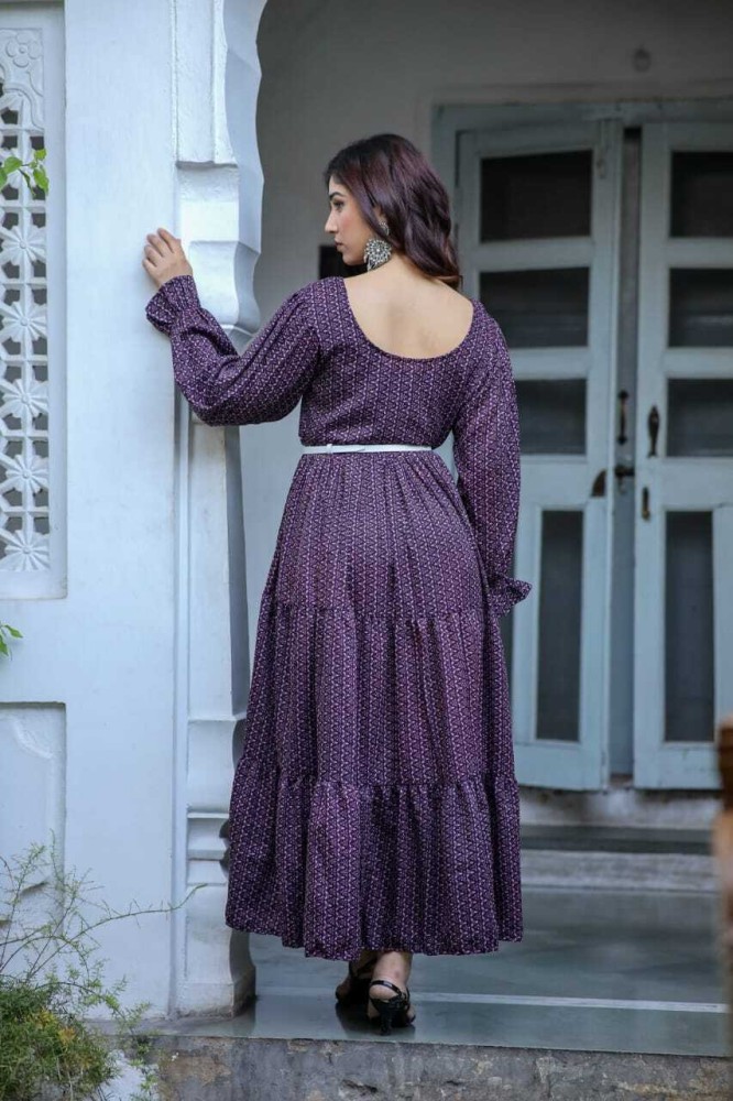 Purple colour long on sale dress