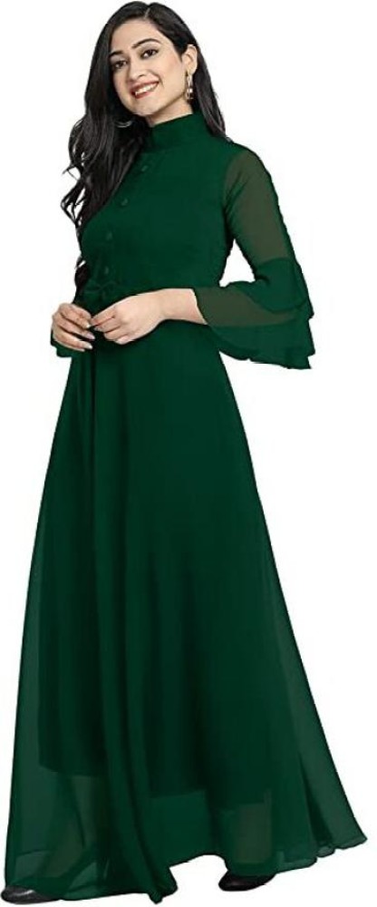Party Style Dark Green Color Designer Gown In Net Fabric Online  123FloryV134538
