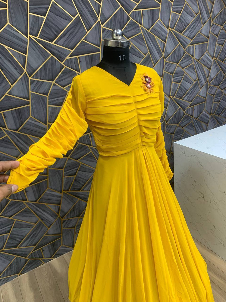Yellow full cheap sleeve dress