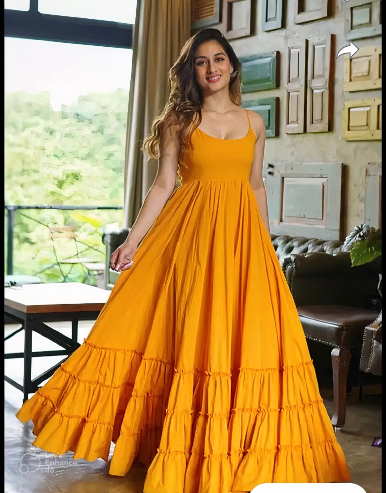 WWFashion Women Gown Yellow Dress - Buy WWFashion Women Gown Yellow Dress  Online at Best Prices in India