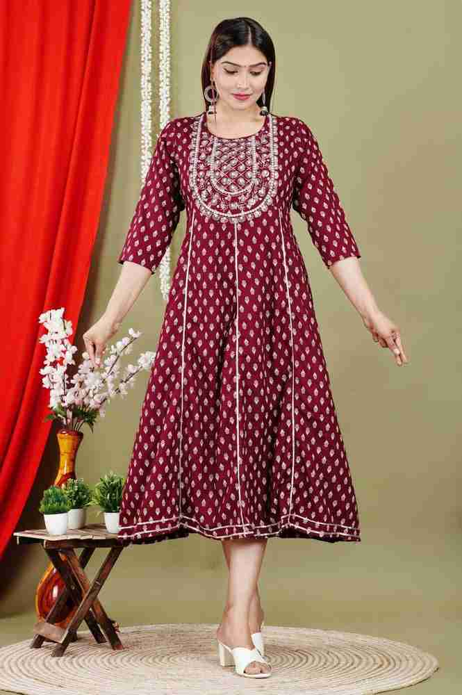 Printed cotton rayon blend anarkali gown sales
