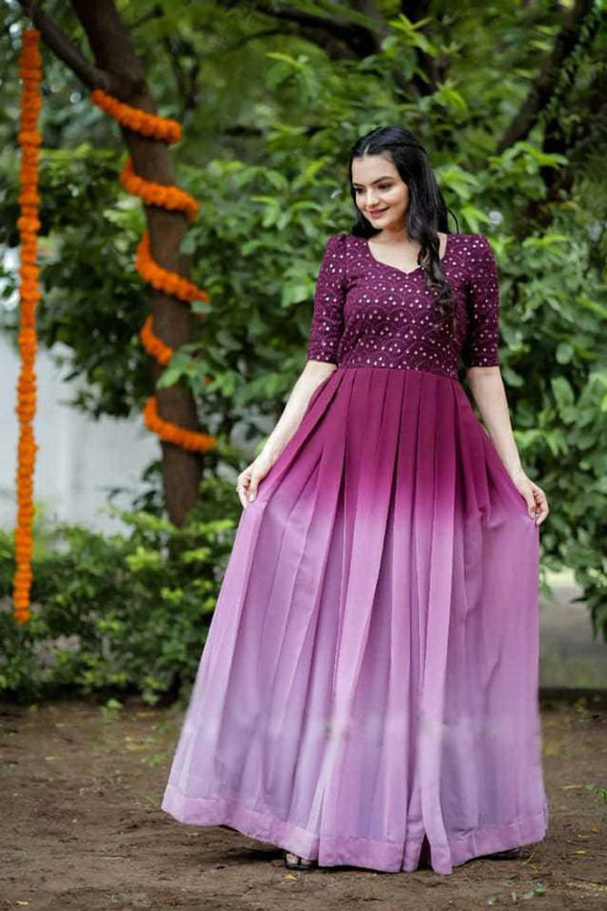 Purple colour long frock on sale
