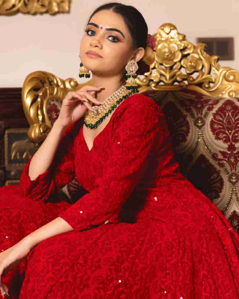 Red net frock on sale suit