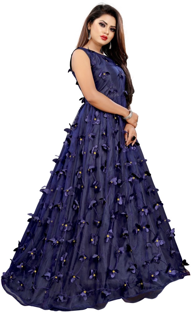 Navy Blue Readymade Latest Design Gown  Gunj Fashion