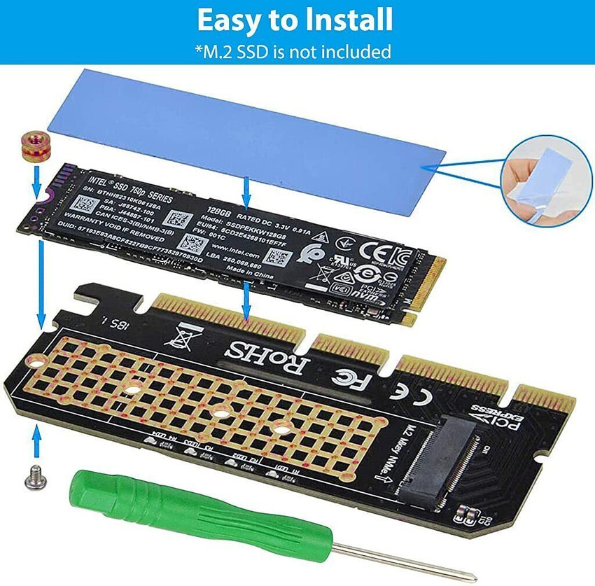 Verilux NVIDIA NVME Adapter PCIe x16 with Gel Pad M.2 NVME or AHCI SSD to PCIE 3.0 Adapter Card for Key M 2230 2242 2260 2280 Size M.2 SSD Support PCIe x4