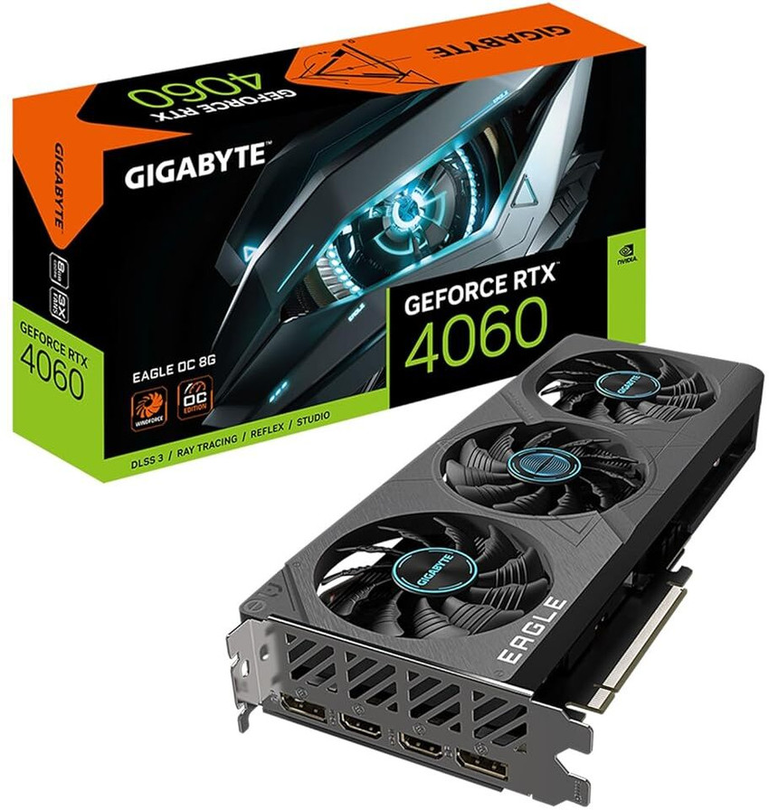 GIGABYTE Geforce RTX 4060 Eagle Oc 8G, 3X Windforce Fans, 128-Bit 