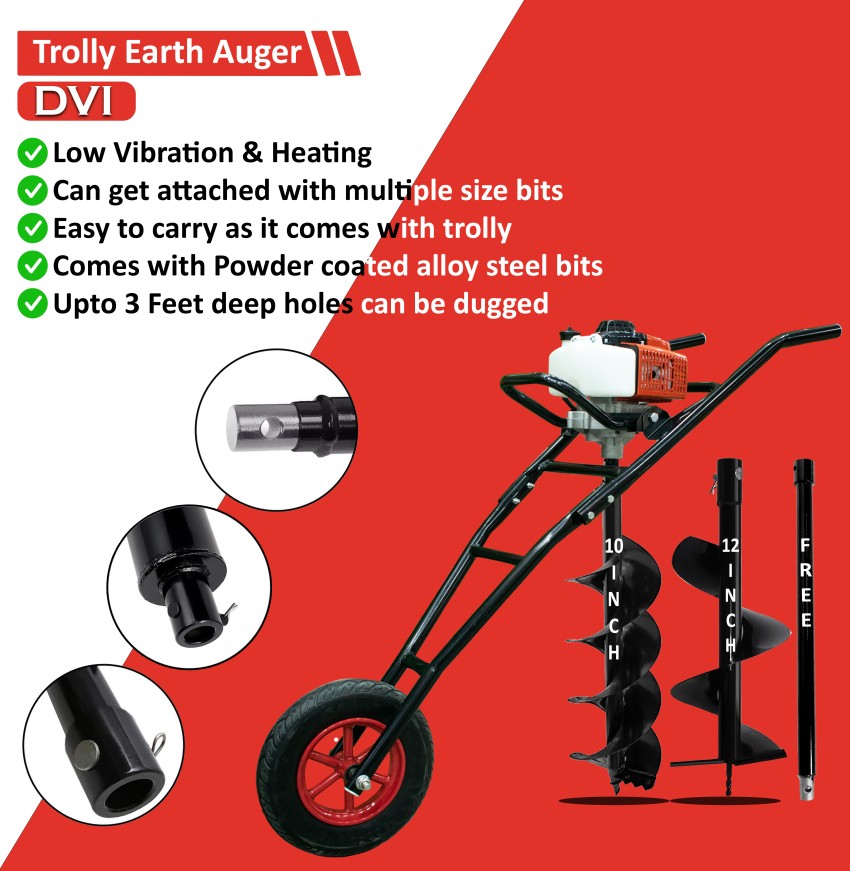 DVI EARTH AUGER 63CC 2 STROKE PETROL ENGINE 10INCH DRILL BIT Auger