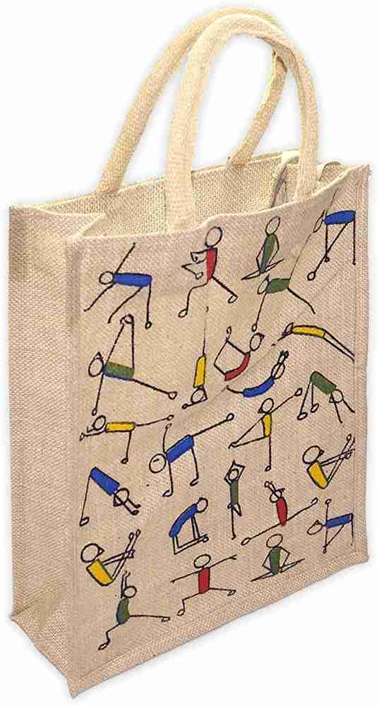 STORITE Eco Friendly Jute Bag Yoga Printed Tiffin Shopping Bag