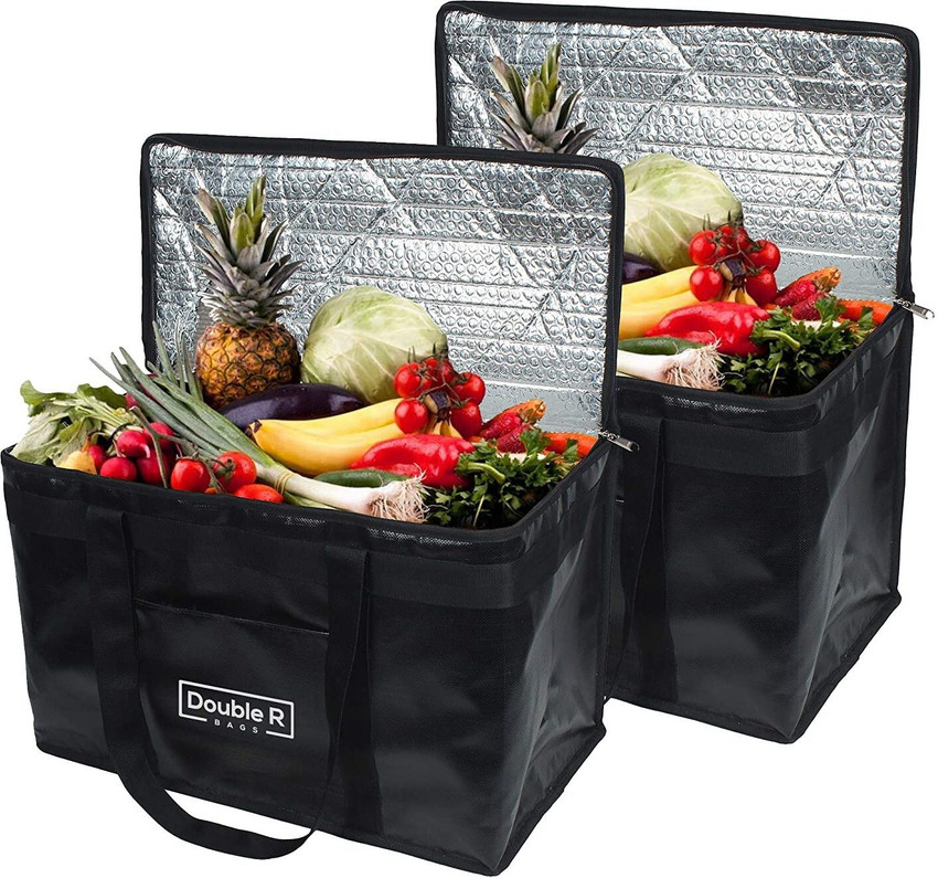 DOUBLE R BAGS Thermal Bags for Cold and hot Food Bag delivery Insulated Reusable Bag Black Pack of 2 Grocery Bags Price in India Buy DOUBLE R BAGS Thermal Bags for