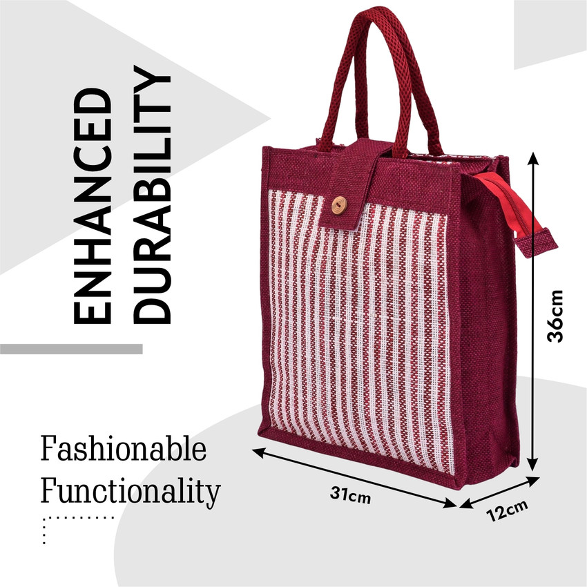 HOMESTIC Jute Top Flap Lining Carry Shopping Bag with Handle Medium Pack of 3 Multi Pack of 3 Grocery Bags Price in India Buy HOMESTIC Jute Top Flap Lining Carry Shopping Bag with Handle Medium Pack o...