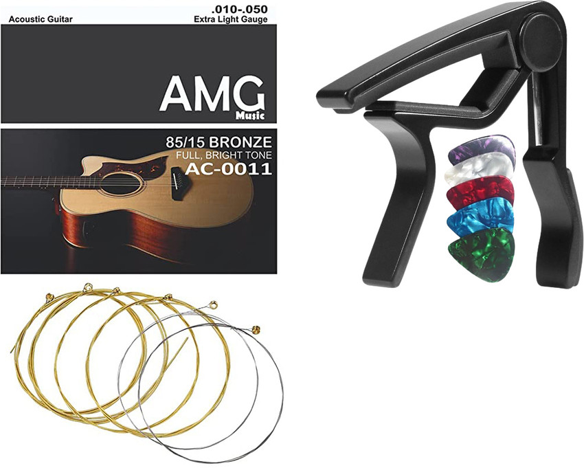 AMG Music String Set Guitar Capo for Acoustic Guitars With 4