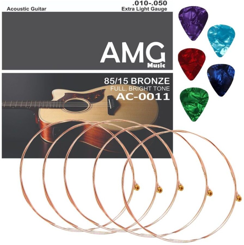 AMG Music Acoustic Guitar G 3rd String Set Of 5 Stainless Steal Strings  Guitar G strings With Picks Guitar String