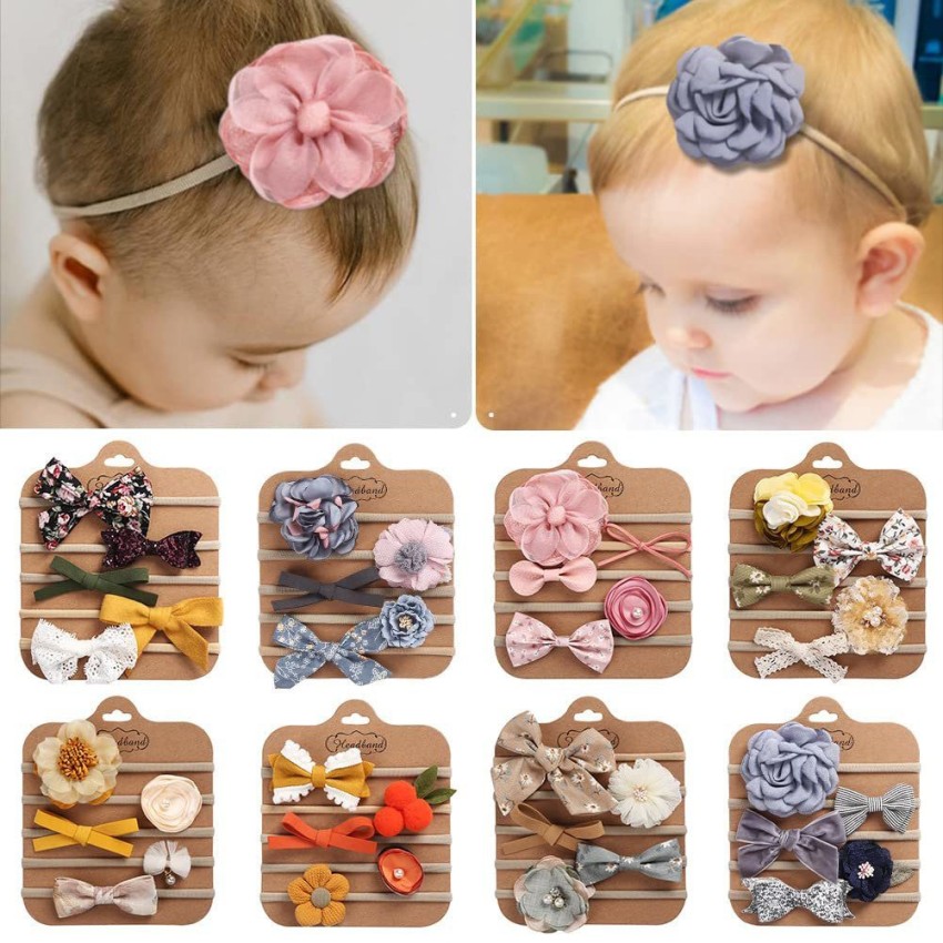 Fashion Alley Headbands Elastic Floral Hair Band, Bows Wrap Headband for Baby Girls, Infants and Newborns - Multicolor (Pack Of 6, Flower-2)