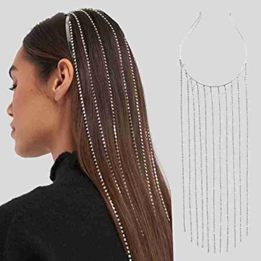 New Fashion Alloy Rhinestone Chain Tassel Hair Scrunchies Shining Claw  Chain HairHoop Hair Accessories For Women Headwear