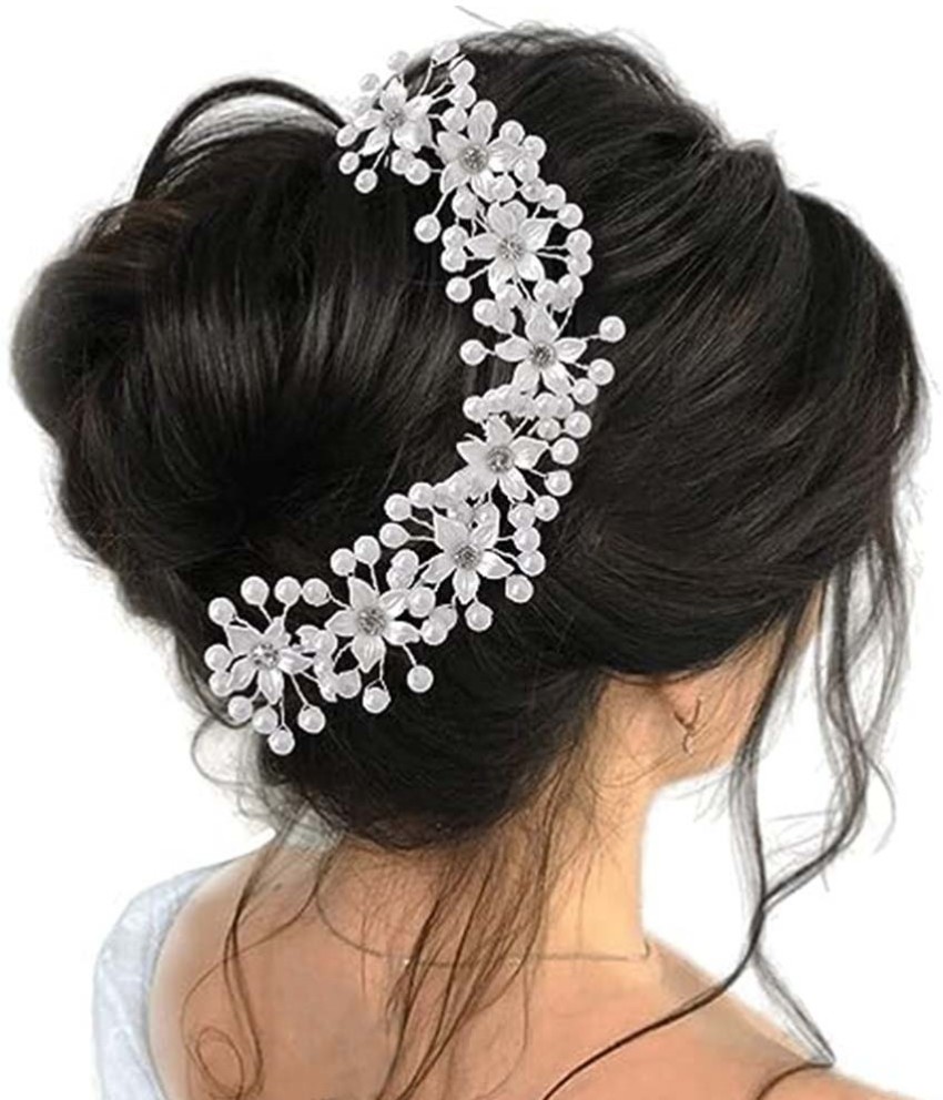 Amazon.com : Pearl Crystal Hair Accessories | Hair Accessories For Bride  Women Stylish | Artificial Flowers Hair Accessories Hair Pin Juda Pin  (White) : Beauty & Personal Care