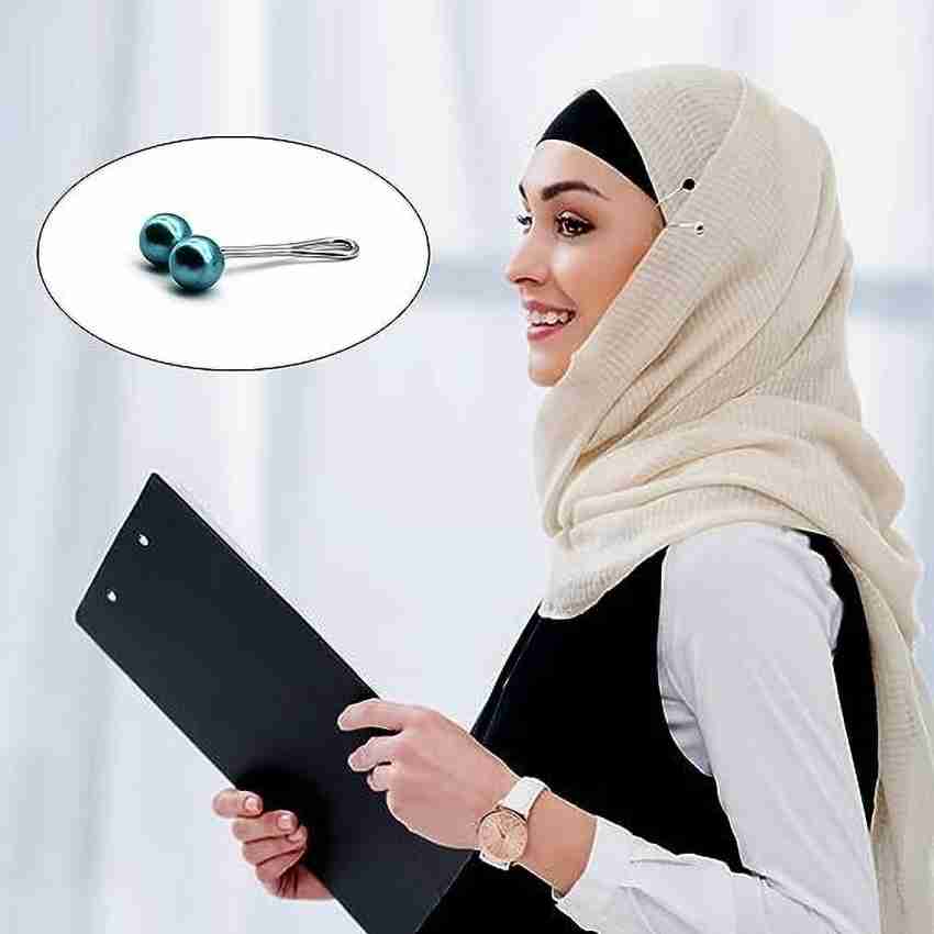 6pcs Women's Hijab Pins With Pearl & Metallic Clips, Headscarf