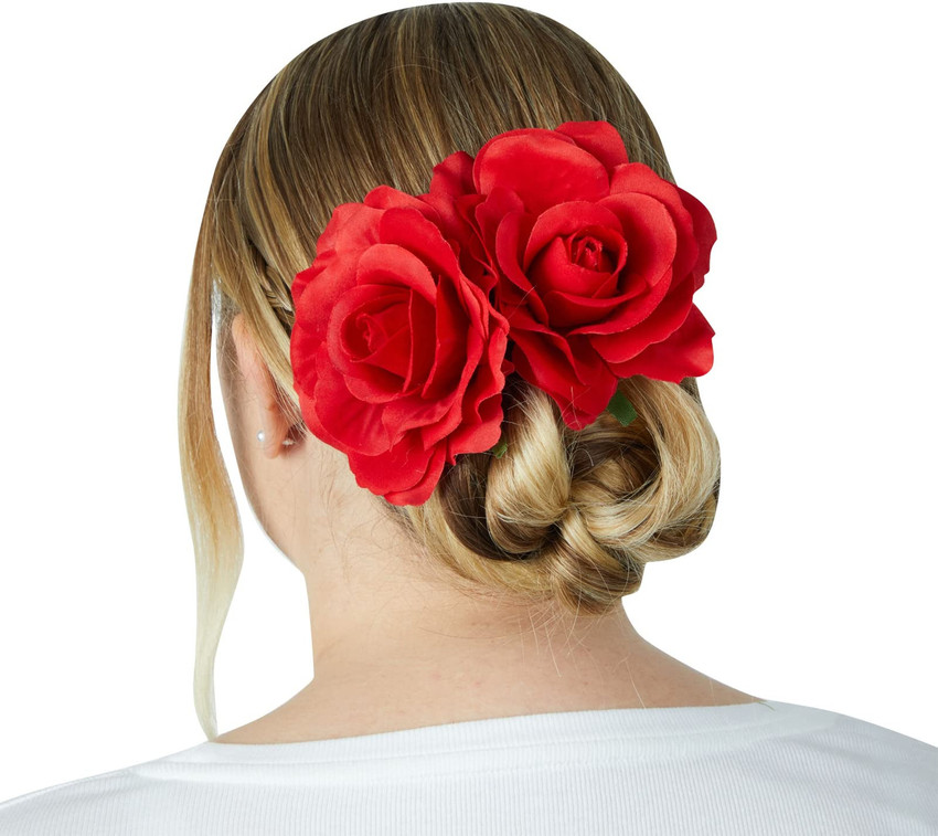 Shihen Red Rose Fabric Rose Flowers Hair Clips Hair Pin up for