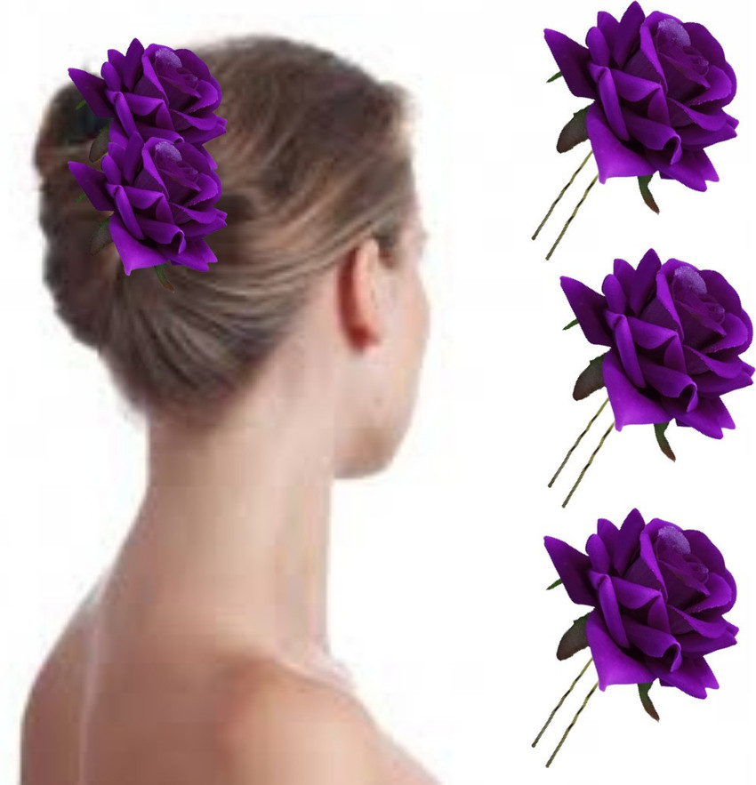 gmall creations Purple Rose Flower Jura Pins In U Shape with Roses for Girls and Women Pack of 3 Hair Pin Price in India Buy gmall creations Purple Rose Flower Jura Pins