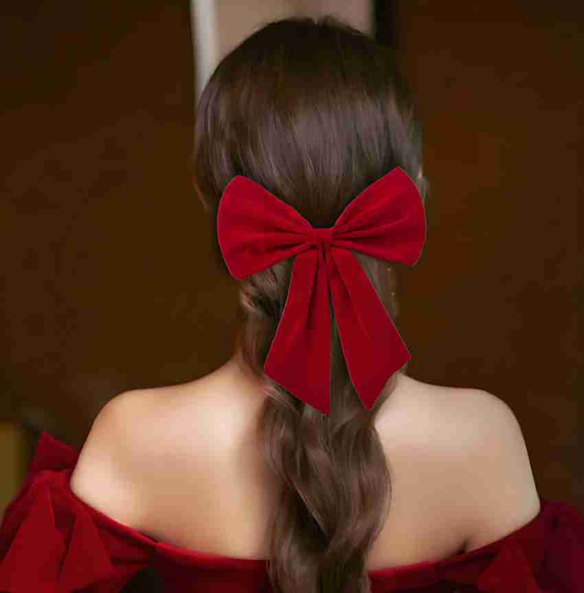 axocean Bow Hair Red Clip/Side Pin Ribbon Clip Hair Pin