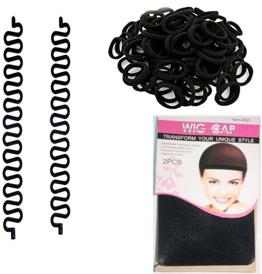 Sharum Crafts 2pc French Choti Maker 10 Black Hair Band wig cap