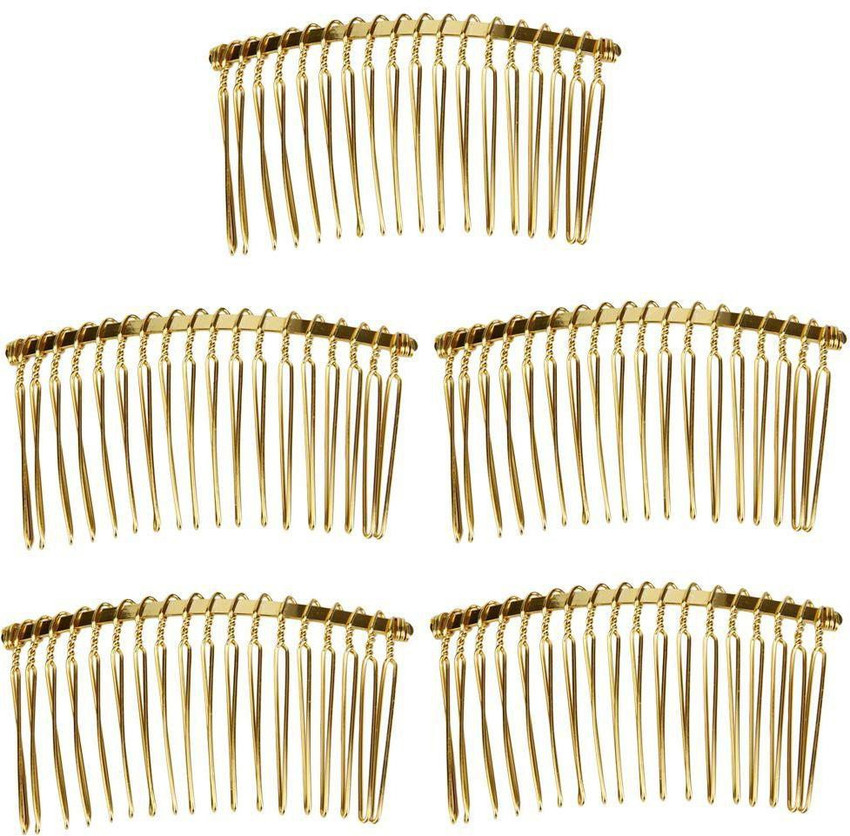 LoomTree 5 Pieces Metal 18 Teeth Hair Comb 6.8 x 3.7cm Golden Hair