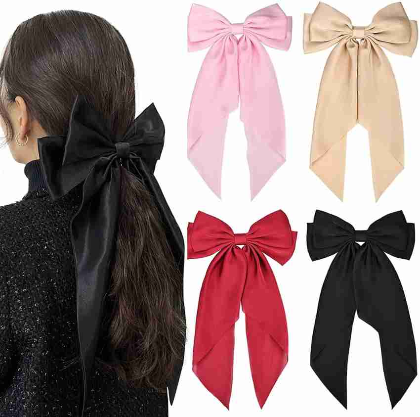 2PCS Silky Satin Hair Bows Pink Hair Ribbon Clips for women