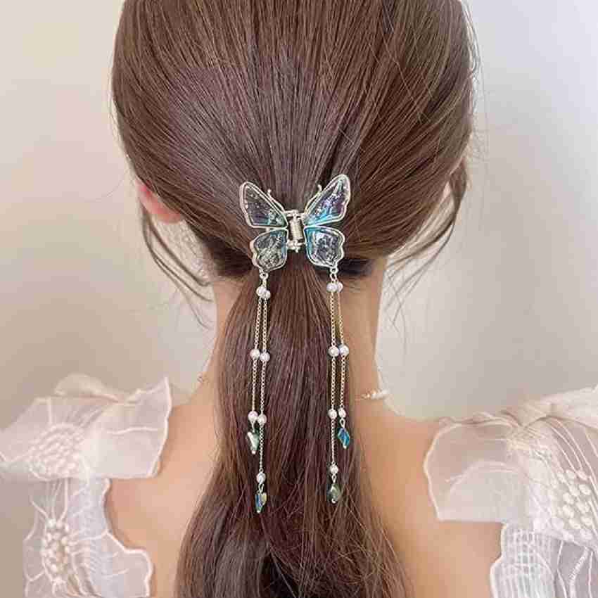 GRACIOUS MART Metal Butterfly Hair Clips Large Flower Tassel Clip