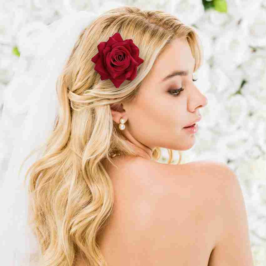 6Pcs Small Red Rose Hair clip - Large Bobby Pins for Thick Hair Flower Pins  Wedding Hair Accessories for Women - Rose Flower Hair Clips for Women's