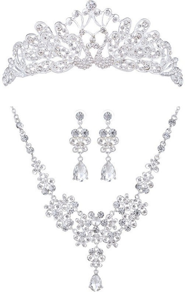 4pcs women's jewelry set with rhinestone inlaid necklaces, earrings,  bracelets, wedding accessories
