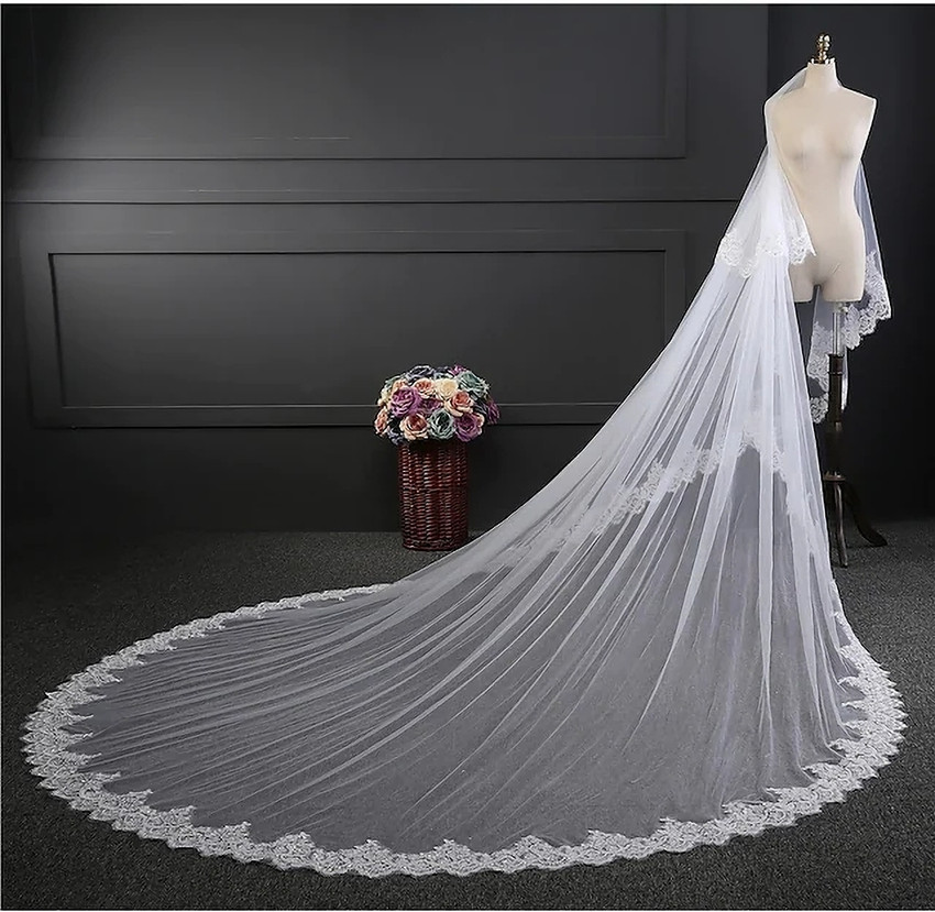Unique Bridal Floor veil Christian Bridal Long Veil with front