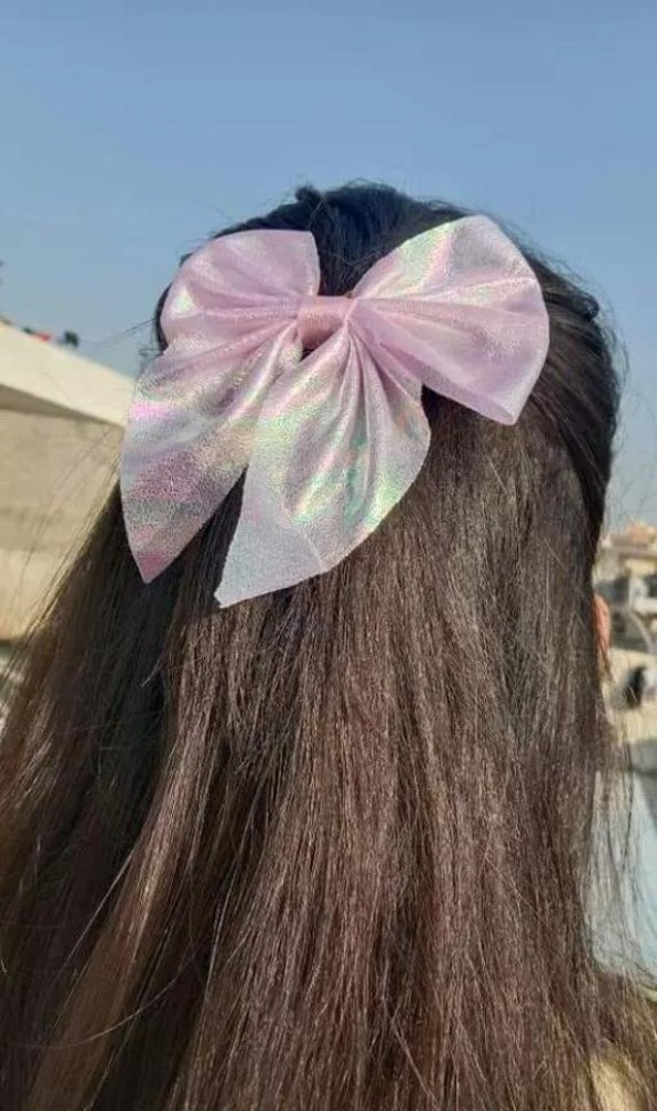 Girls pink Big Hair Bow Ties Hair Clips Satin Two Layer Bow for