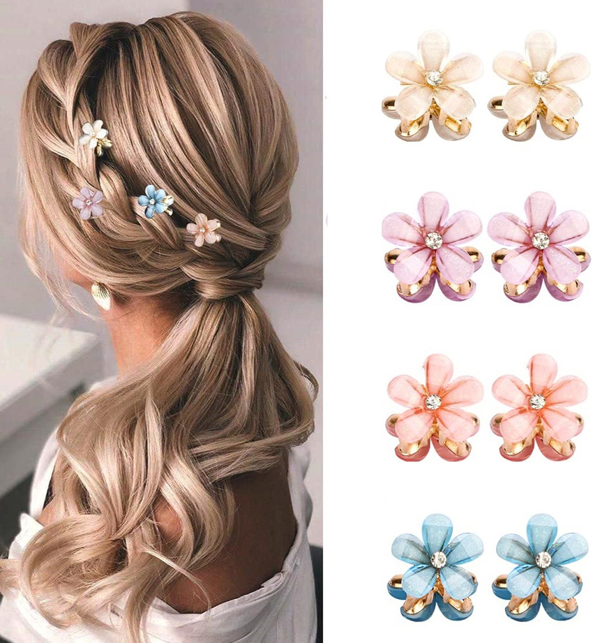 HASTHIP 8 Pcs Small Hair Clips Crystal Mini Flower Hair Clips Hair